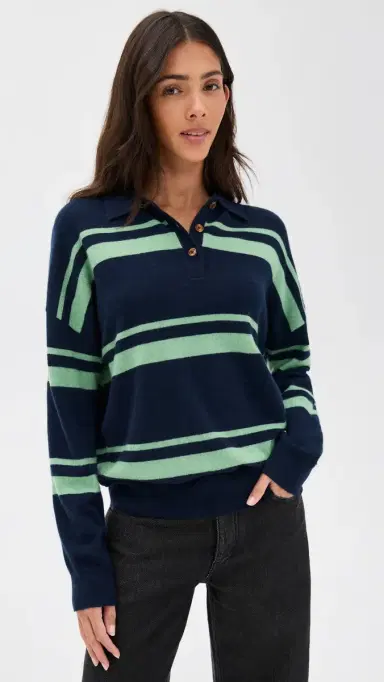 Renggli Cashmere Striped Polo idnight/Jade | Thumbnail 2 Renggli Cashmere Striped Polo idnight/Jade | Thumbnail 2