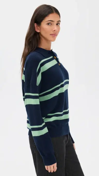 Renggli Cashmere Striped Polo idnight/Jade | Thumbnail 4 Renggli Cashmere Striped Polo idnight/Jade | Thumbnail 4