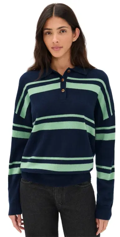 Renggli Cashmere Striped Polo idnight/Jade | Thumbnail 1 Renggli Cashmere Striped Polo idnight/Jade | Thumbnail 1