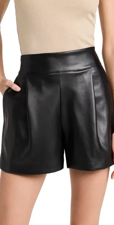 Susana Monaco Faux Leather Pleated Shorts Black | Thumbnail 1 Susana Monaco Faux Leather Pleated Shorts Black | Thumbnail 1
