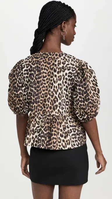 GANNI Printed Cotton Poplin Peplum Blouse Leopard | Thumbnail 3 GANNI Printed Cotton Poplin Peplum Blouse Leopard | Thumbnail 3
