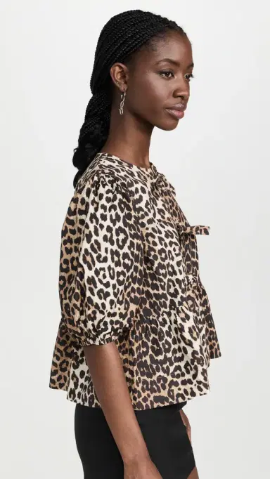 GANNI Printed Cotton Poplin Peplum Blouse Leopard | Thumbnail 4 GANNI Printed Cotton Poplin Peplum Blouse Leopard | Thumbnail 4