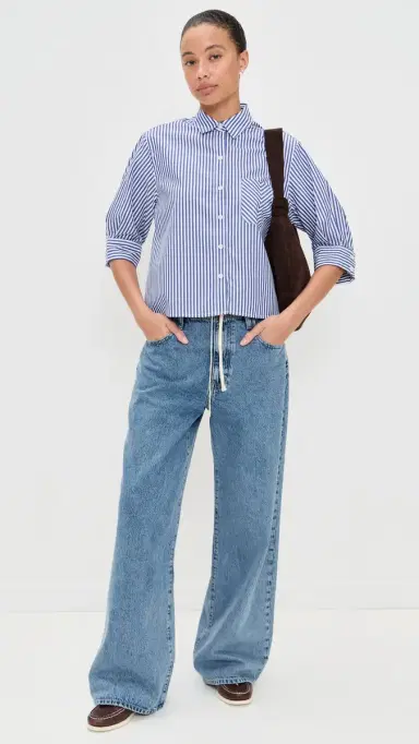 rag & bone Lucia tripe Poplin Shirt Navy tripe | Thumbnail 5 rag & bone Lucia tripe Poplin Shirt Navy tripe | Thumbnail 5