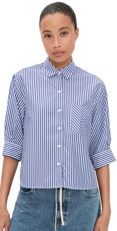 rag & bone Lucia tripe Poplin Shirt Navy tripe | Thumbnail 1 rag & bone Lucia tripe Poplin Shirt Navy tripe | Thumbnail 1
