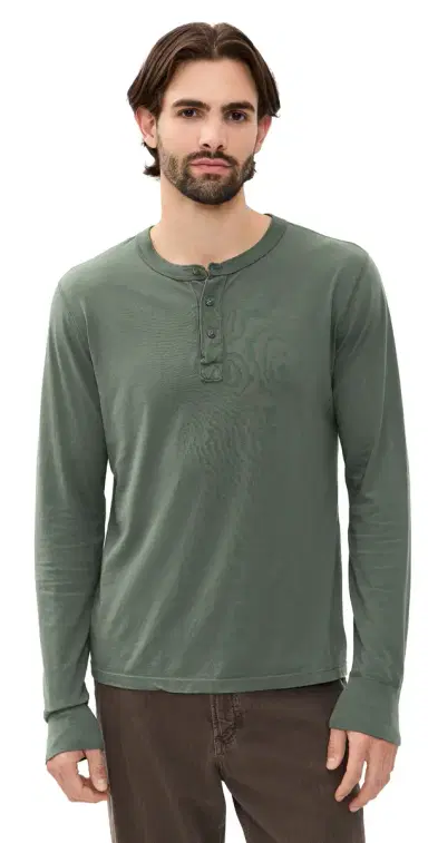 Save Khaki Long Sleeve upima Jersey Henley Basil | Thumbnail 1 Save Khaki Long Sleeve upima Jersey Henley Basil | Thumbnail 1