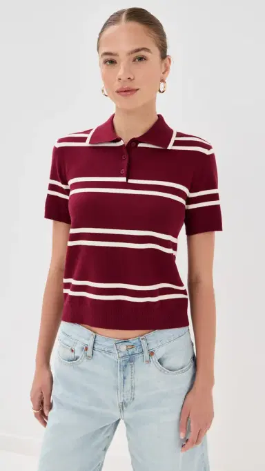 State & Lake Short Sleeve triped Polo Oxblood/White | Thumbnail 2 State & Lake Short Sleeve triped Polo Oxblood/White | Thumbnail 2