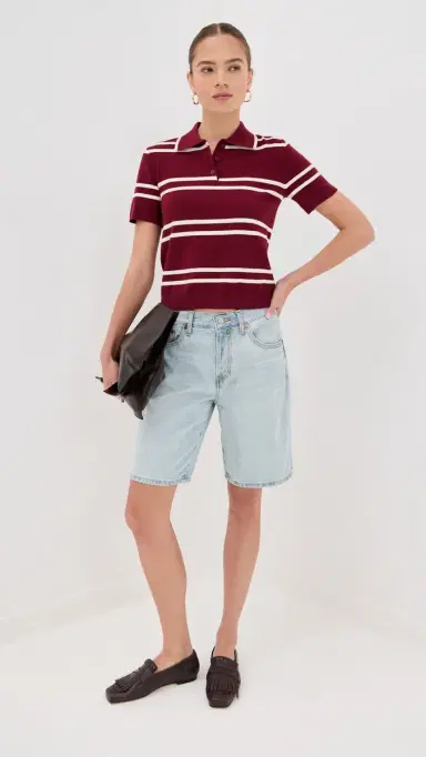 State & Lake Short Sleeve triped Polo Oxblood/White | Thumbnail 5 State & Lake Short Sleeve triped Polo Oxblood/White | Thumbnail 5