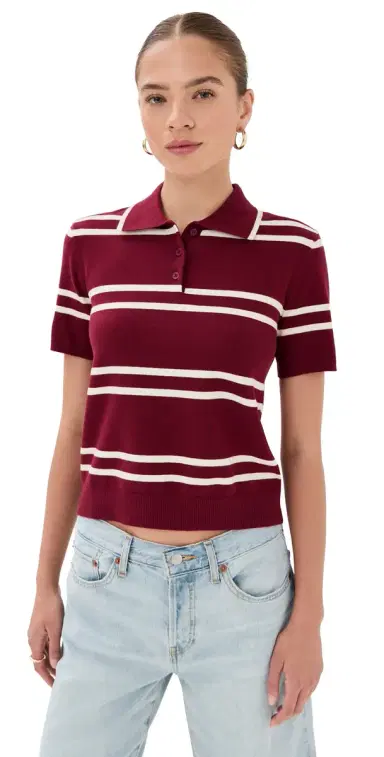 State & Lake Short Sleeve triped Polo Oxblood/White | Thumbnail 1 State & Lake Short Sleeve triped Polo Oxblood/White | Thumbnail 1