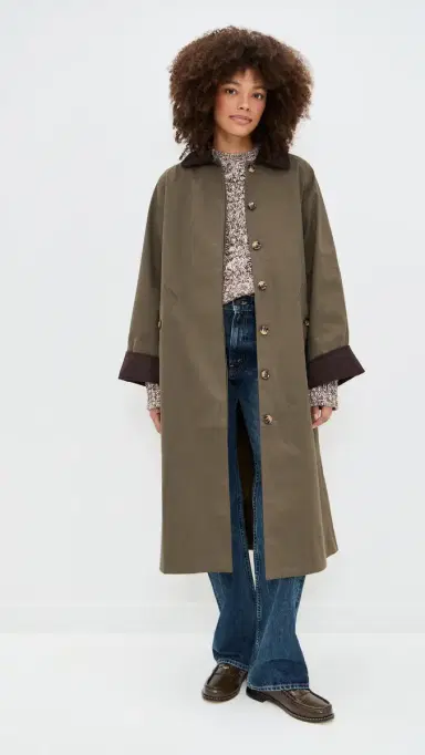 Moon River Corduroy Detail Trench Coat Olive | Thumbnail 2 Moon River Corduroy Detail Trench Coat Olive | Thumbnail 2