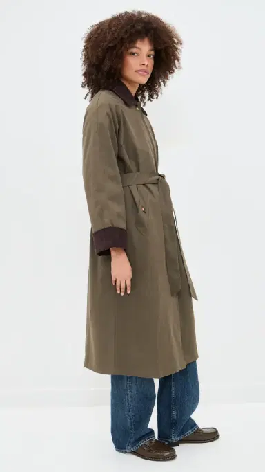 Moon River Corduroy Detail Trench Coat Olive | Thumbnail 4 Moon River Corduroy Detail Trench Coat Olive | Thumbnail 4