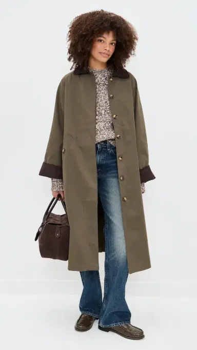 Moon River Corduroy Detail Trench Coat Olive | Thumbnail 5 Moon River Corduroy Detail Trench Coat Olive | Thumbnail 5