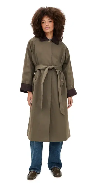 Moon River Corduroy Detail Trench Coat Olive | Thumbnail 1 Moon River Corduroy Detail Trench Coat Olive | Thumbnail 1