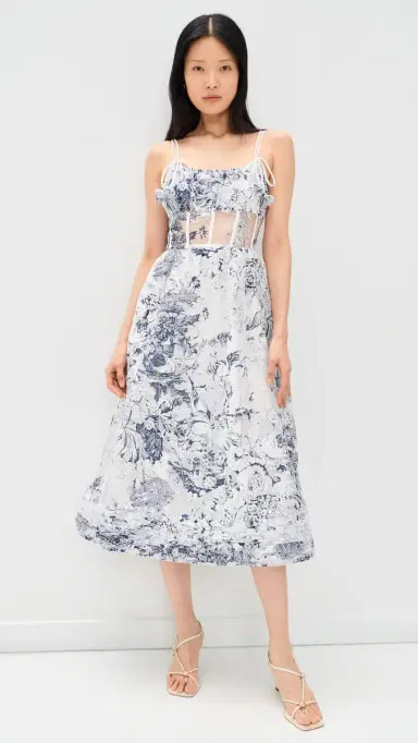 En Saison Cyrus Midi Dress White Navy M | Thumbnail 2 En Saison Cyrus Midi Dress White Navy M | Thumbnail 2
