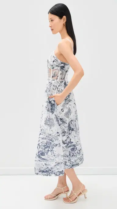 En Saison Cyrus Midi Dress White Navy M | Thumbnail 4 En Saison Cyrus Midi Dress White Navy M | Thumbnail 4