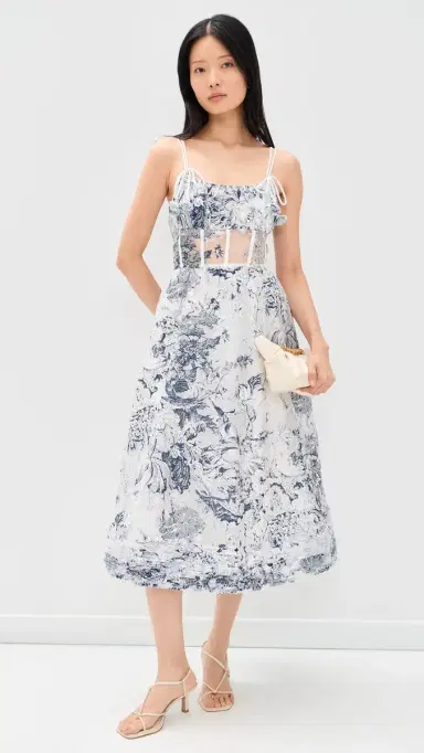 En Saison Cyrus Midi Dress White Navy M | Thumbnail 5 En Saison Cyrus Midi Dress White Navy M | Thumbnail 5
