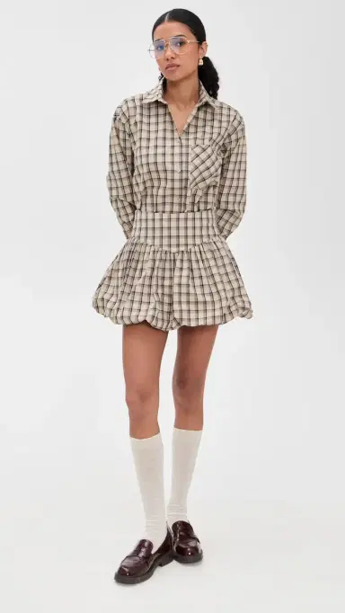 LE BOP Zoe Bubble Skirt Khaki Check | Thumbnail 5 LE BOP Zoe Bubble Skirt Khaki Check | Thumbnail 5