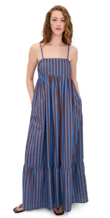 English Factory Big Stripe Maxi Dress Blue/Brown Stripe | Thumbnail 1 English Factory Big Stripe Maxi Dress Blue/Brown Stripe | Thumbnail 1