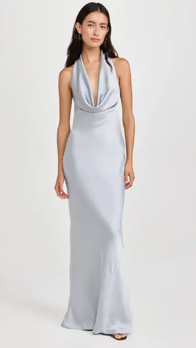 Norma Kamali Halter Drape Bias Gown ilver | Thumbnail 2 Norma Kamali Halter Drape Bias Gown ilver | Thumbnail 2