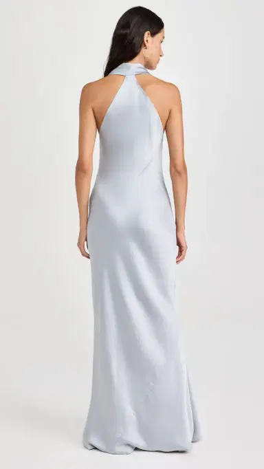 Norma Kamali Halter Drape Bias Gown ilver | Thumbnail 3 Norma Kamali Halter Drape Bias Gown ilver | Thumbnail 3
