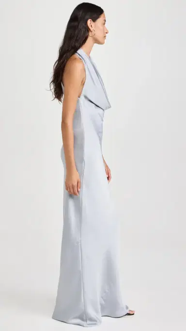 Norma Kamali Halter Drape Bias Gown ilver | Thumbnail 4 Norma Kamali Halter Drape Bias Gown ilver | Thumbnail 4