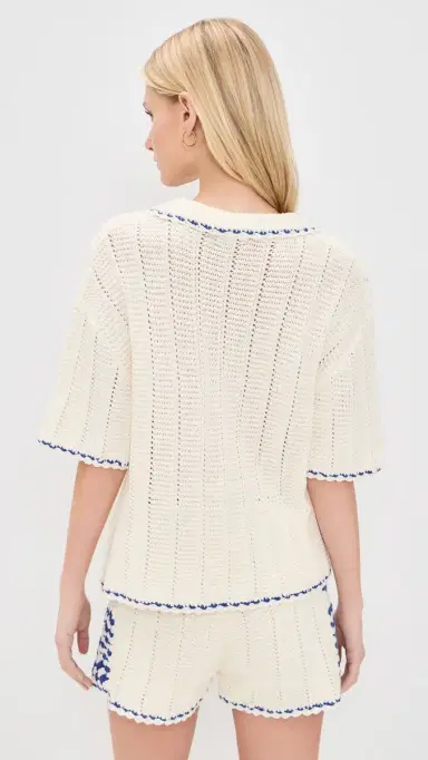 MINKPINK Avalon Crochet hirt White/Blue | Thumbnail 3 MINKPINK Avalon Crochet hirt White/Blue | Thumbnail 3