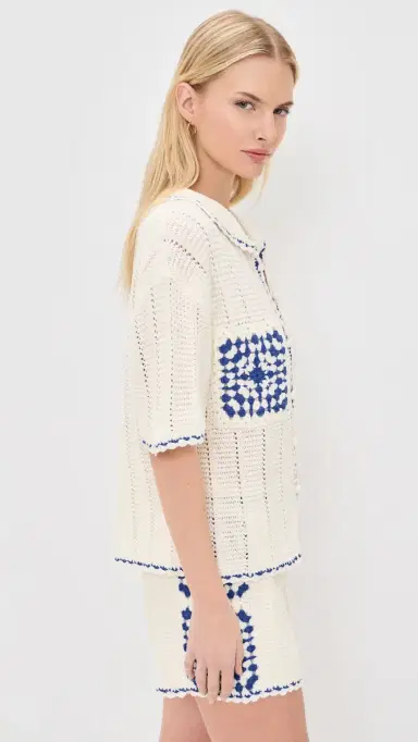 MINKPINK Avalon Crochet hirt White/Blue | Thumbnail 4 MINKPINK Avalon Crochet hirt White/Blue | Thumbnail 4