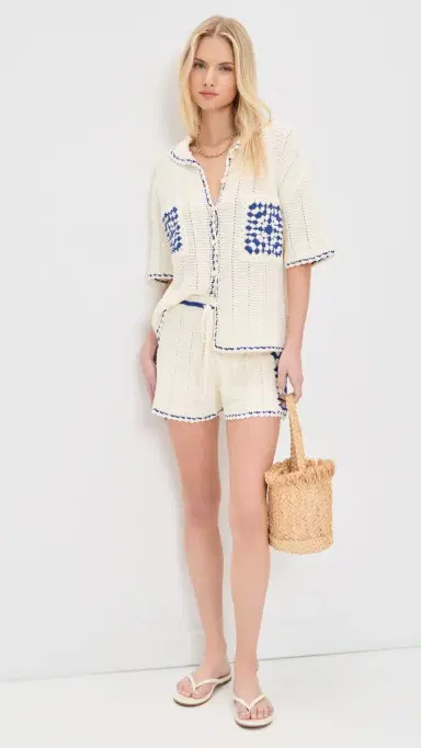MINKPINK Avalon Crochet hirt White/Blue | Thumbnail 5 MINKPINK Avalon Crochet hirt White/Blue | Thumbnail 5
