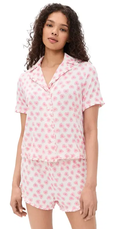 Hill House Home The Paige Pajama Set Doily Heart/Pink | Thumbnail 1 Hill House Home The Paige Pajama Set Doily Heart/Pink | Thumbnail 1
