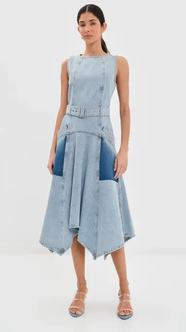3.1 Phillip Lim Ghost Patch Sleeveless Belted Denim Dress Light Blue | Thumbnail 3 3.1 Phillip Lim Ghost Patch Sleeveless Belted Denim Dress Light Blue | Thumbnail 3