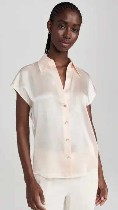 Vince Cap Sleeve Ruched Back Blouse Chiffon | Thumbnail 2 Vince Cap Sleeve Ruched Back Blouse Chiffon | Thumbnail 2