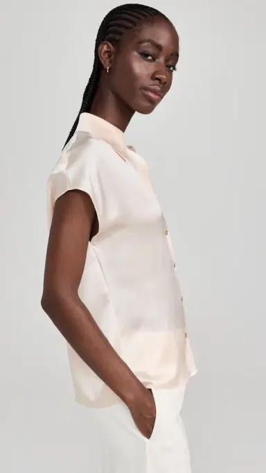 Vince Cap Sleeve Ruched Back Blouse Chiffon | Thumbnail 4 Vince Cap Sleeve Ruched Back Blouse Chiffon | Thumbnail 4