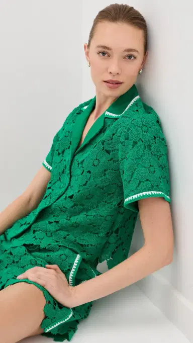 Simkhai Glenn Lace Camp Shirt Kelly Green | Thumbnail 2 Simkhai Glenn Lace Camp Shirt Kelly Green | Thumbnail 2
