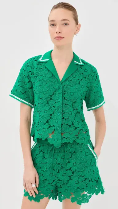 Simkhai Glenn Lace Camp Shirt Kelly Green | Thumbnail 3 Simkhai Glenn Lace Camp Shirt Kelly Green | Thumbnail 3