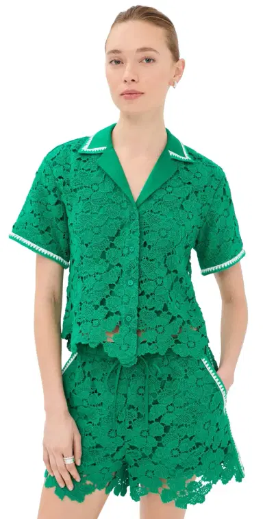 Simkhai Glenn Lace Camp Shirt Kelly Green | Thumbnail 1 Simkhai Glenn Lace Camp Shirt Kelly Green | Thumbnail 1
