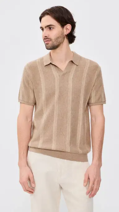 Marine Layer Liam Sweater Polo Driftwood tripe | Thumbnail 2 Marine Layer Liam Sweater Polo Driftwood tripe | Thumbnail 2