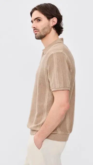 Marine Layer Liam Sweater Polo Driftwood tripe | Thumbnail 4 Marine Layer Liam Sweater Polo Driftwood tripe | Thumbnail 4