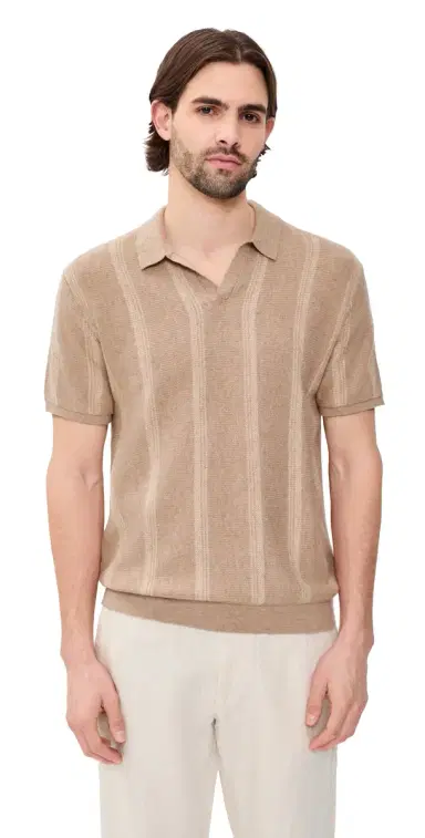 Marine Layer Liam Sweater Polo Driftwood tripe | Thumbnail 1 Marine Layer Liam Sweater Polo Driftwood tripe | Thumbnail 1