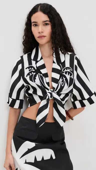 FARM Rio pring tripe Short Sleeve Crop Top pring tripes Black | Thumbnail 2 FARM Rio pring tripe Short Sleeve Crop Top pring tripes Black | Thumbnail 2