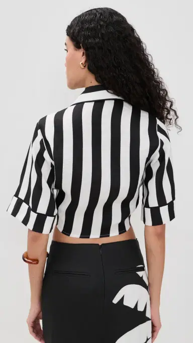 FARM Rio pring tripe Short Sleeve Crop Top pring tripes Black | Thumbnail 3 FARM Rio pring tripe Short Sleeve Crop Top pring tripes Black | Thumbnail 3