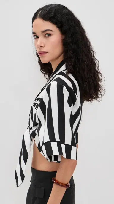 FARM Rio pring tripe Short Sleeve Crop Top pring tripes Black | Thumbnail 4 FARM Rio pring tripe Short Sleeve Crop Top pring tripes Black | Thumbnail 4