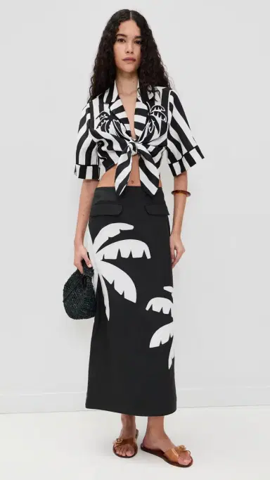 FARM Rio pring tripe Short Sleeve Crop Top pring tripes Black | Thumbnail 5 FARM Rio pring tripe Short Sleeve Crop Top pring tripes Black | Thumbnail 5