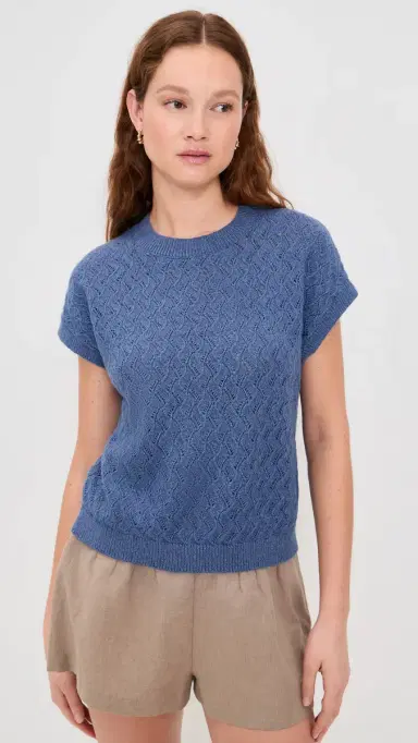 Varley Manae Pointelle Knit Top Bijou Blue | Thumbnail 2 Varley Manae Pointelle Knit Top Bijou Blue | Thumbnail 2