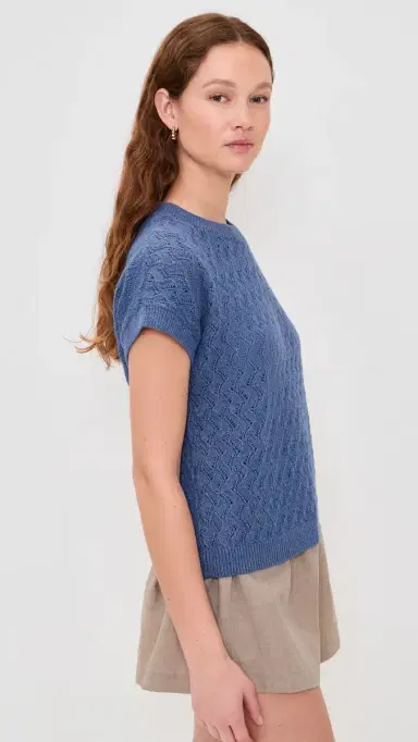 Varley Manae Pointelle Knit Top Bijou Blue | Thumbnail 4 Varley Manae Pointelle Knit Top Bijou Blue | Thumbnail 4