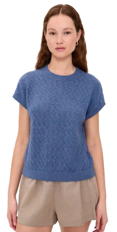Varley Manae Pointelle Knit Top Bijou Blue | Thumbnail 1 Varley Manae Pointelle Knit Top Bijou Blue | Thumbnail 1