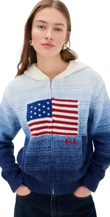 Polo Ralph Lauren Long Sleeve Hooded Cardigan White/Royal Blue | Thumbnail 1 Polo Ralph Lauren Long Sleeve Hooded Cardigan White/Royal Blue | Thumbnail 1