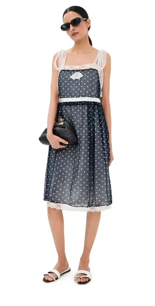 Ribbon trap Chiffon Dress Navy Multi Ribbon trap Chiffon Dress Navy Multi
