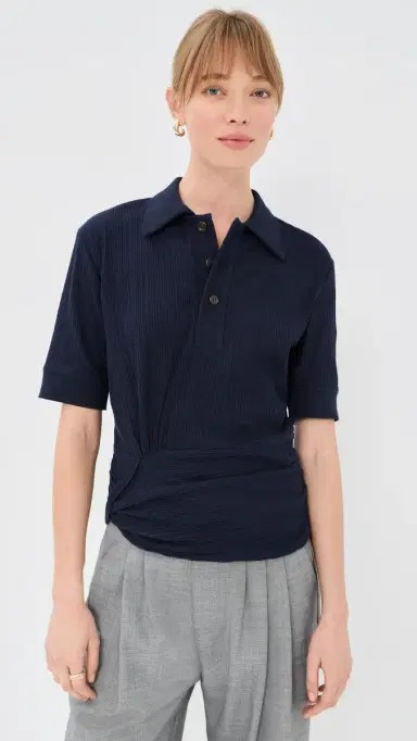 Victoria Beckham Twist Detail Polo Top Navy | Thumbnail 2 Victoria Beckham Twist Detail Polo Top Navy | Thumbnail 2