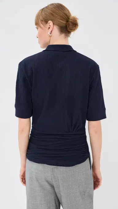 Victoria Beckham Twist Detail Polo Top Navy | Thumbnail 3 Victoria Beckham Twist Detail Polo Top Navy | Thumbnail 3