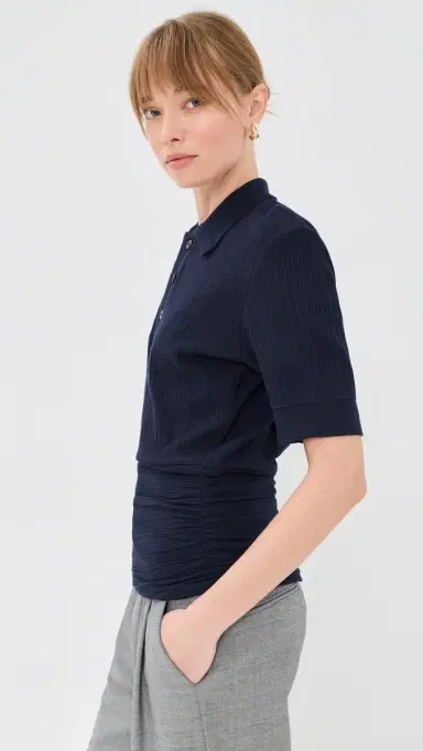 Victoria Beckham Twist Detail Polo Top Navy | Thumbnail 4 Victoria Beckham Twist Detail Polo Top Navy | Thumbnail 4
