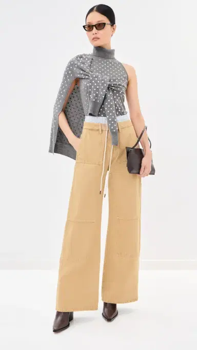 Monse Washed Double Waistband Wide Leg Jeans Tan | Thumbnail 5 Monse Washed Double Waistband Wide Leg Jeans Tan | Thumbnail 5